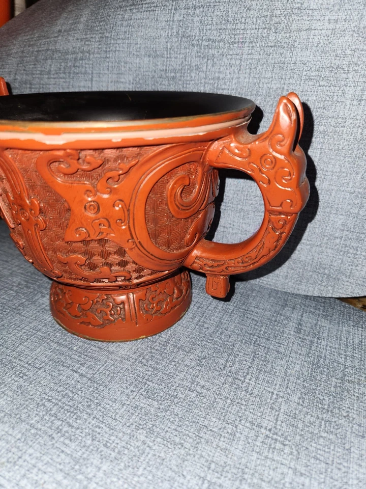 Taza Libación Laca Cinabrio Vintage Foto 4 de 4