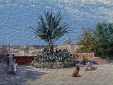 GARDEN by A. Brandeis oil panting palm Tile Mural Backsplash Art Marble Ceramic