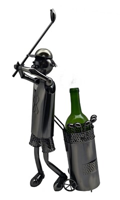 Golfer with Golf Clubs Metal Wine Bottle Holder