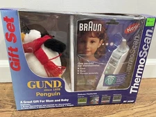 Vtg 2001 Braun ThermoScan Gift Set Gund Penguin Plush Toy Ear Thermometer NL