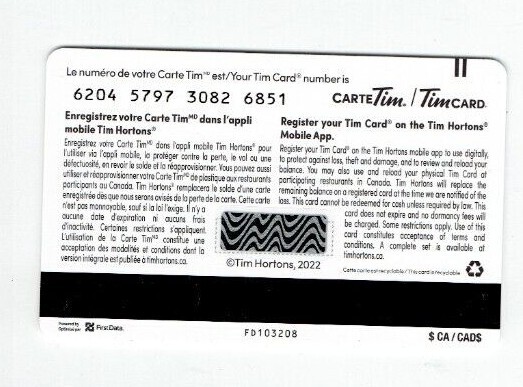 Tim Hortons Gift Card - Donuts & Coffee - 2022 - Canada - No Value - I Combine