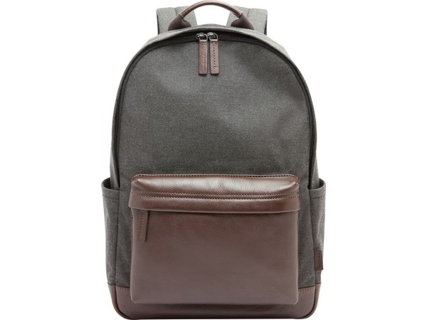 Fossil Buckner Rucksack Backpack Laptopfach Echtleder - Grau Braun - Neu Etikett-image