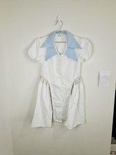 Shein Girls 14Y Puff Sleeve Dress White Blue Collar Button Front Fit & Flare