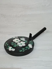 Vintage Decorative Silent Butler Floral Dogwood Painted Folk Art Hinged Lid 