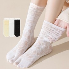 UK 2 Pair of Women Lace Hollow Split Toe Tabi Socks Thin Floral Stockings Solid