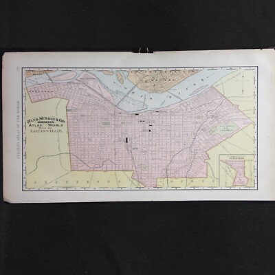 Original 1892 Louisville Kentucky City Map  22'' x 16'' Rand McNally