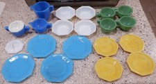 21 piece Vintage Toy Dishes Childs Slag Glass Tea Set Jadite Carnival - Very Old