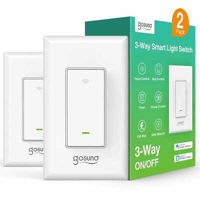 Gosund 2 Pack 3-Way Smart Light Switch Wall Mount Work With Alexa Google Home US