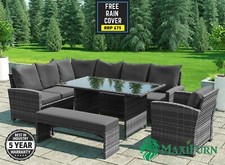Image of Rattan Outdoor Garden Furniture Unit Set - Corner Sofa Dining Table Chair Grey