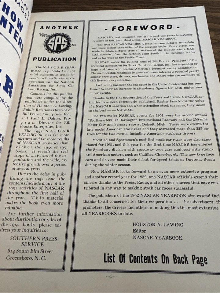 Anuario Nascar 1952 Stock Car programa de carreras de autos excelente forma Foto 2 de 4
