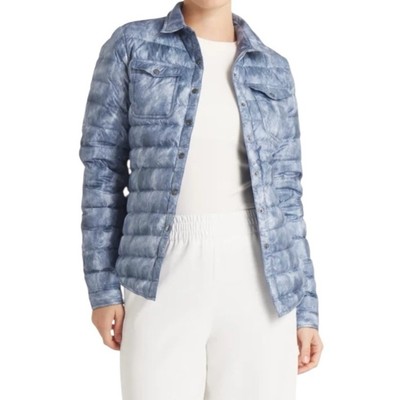 Cotes Of London The Harrow Royale Down Shirt Jacket Blue Jean Print Small NWT