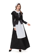 Women Maid Costume Retro Farmhouse Long Dress Halloween Cosplay Outfit