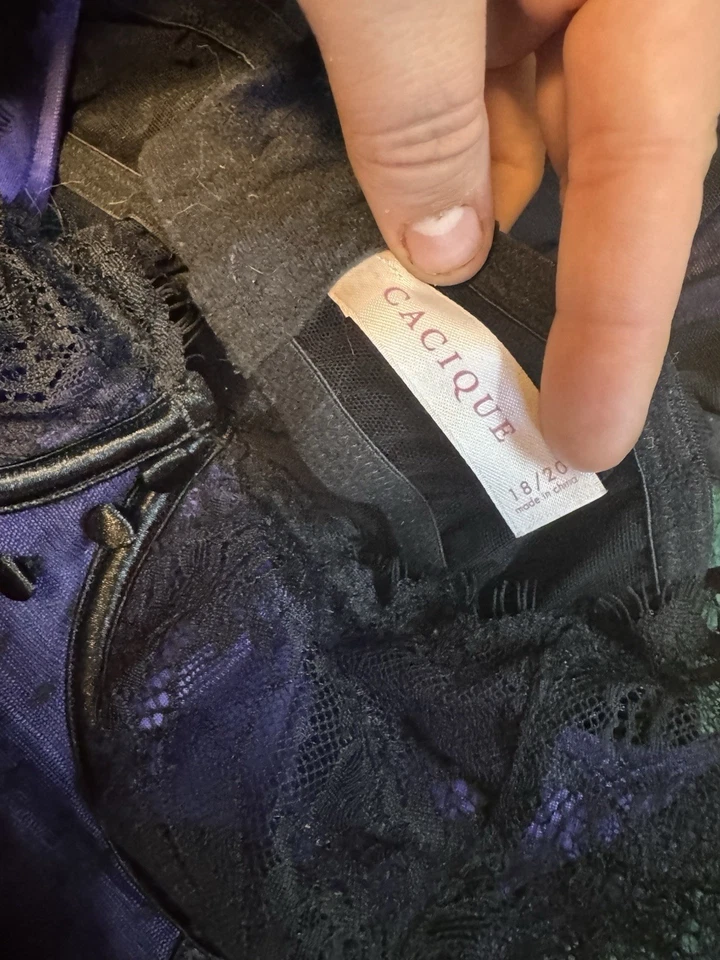 Cacique 18/20 Lace Mesh Underwire Bodysuit Purple Black Lingerie One Piece Plus - Image 4 of 4