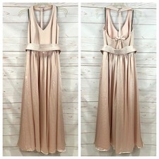 Vera Wang White Blush Pink Bow T-Strap Halter Satin Slit Bridesmaids Maxi Dress