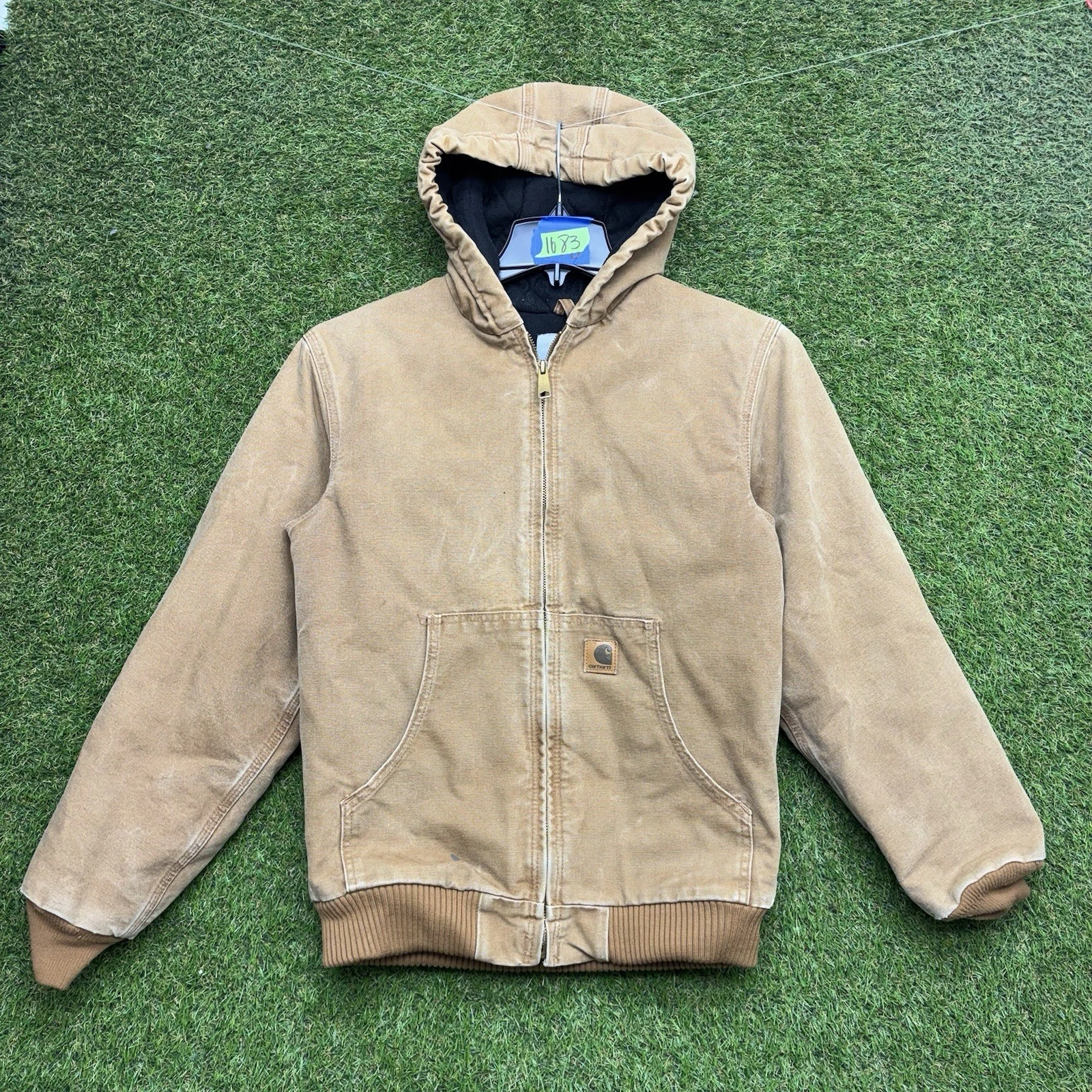 Carhartt Jacket Boys XL Youth YYJ130 BRN Brown Hooded Outdoor Work Zip Up