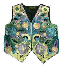 Vest Medium 100 Silk Ribbon Pearl Embroidery Art Boho VTG Rambob Fashion RARE