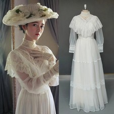 High Neck Tulle Wedding Dress Medieval Vintage Floor Length Muslim Bridal Gown