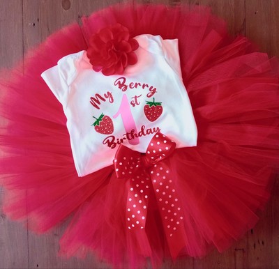 Berry 1st Birthday Strawberry Sweet One Outfit Party Dress Smash