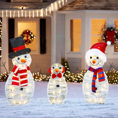 55L Lighted 3-Piece Snowman Family Outdoor Waterproof Plug-in Yard