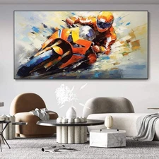 Handmade Oil Painting Canvas Wall Art Decoration Motorcycle Sports Picture For B