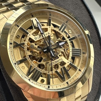 Bulova Sutton Automatic Gold Skeleton Dial Men's Watch 97A162