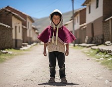 BURI West Meets East Unique Hooded Poncho Made In Bolivia, Kids Medium