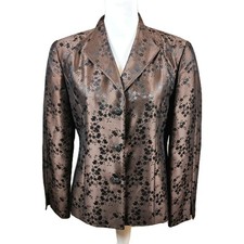 Jones New York Blazer Jacket Womens 10 Brown Floral Jacquard Sheen Career Event
