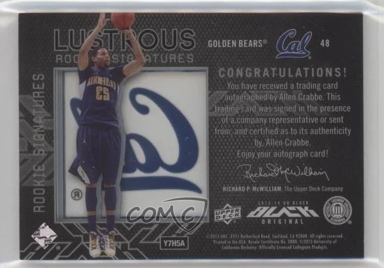 2013-14 Upper Deck Black Lustrous Signatures /199 Allen Crabbe #48 Rookie RC - Image 2 of 2