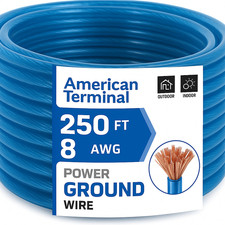 American Terminal ATP8G250BL 8GA 250' Blue Power Ground Wire Car Audio Amplifier