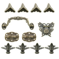 12pcs Jewelry Box Antique Lock Latch Hasp Hinges Handle Box Corner Protectors...