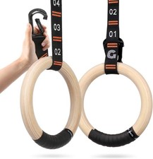 Gonex Wooden Gymnastic Rings with Adjustable Number Straps, Olympic white