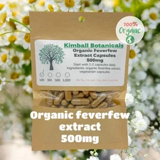 Organic Feverfew Extract complex (Tanacetum parthenium) 500mg vegetarian