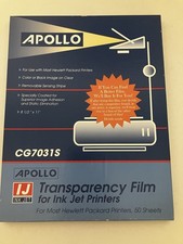 APOLLO Transparency Film For Ink Jet Printers CG7031S - 25 Sheets Open Box