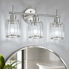 Brushed Nickel 3-Light Crystal Bathroom Vanity Light Fixtures, Round
