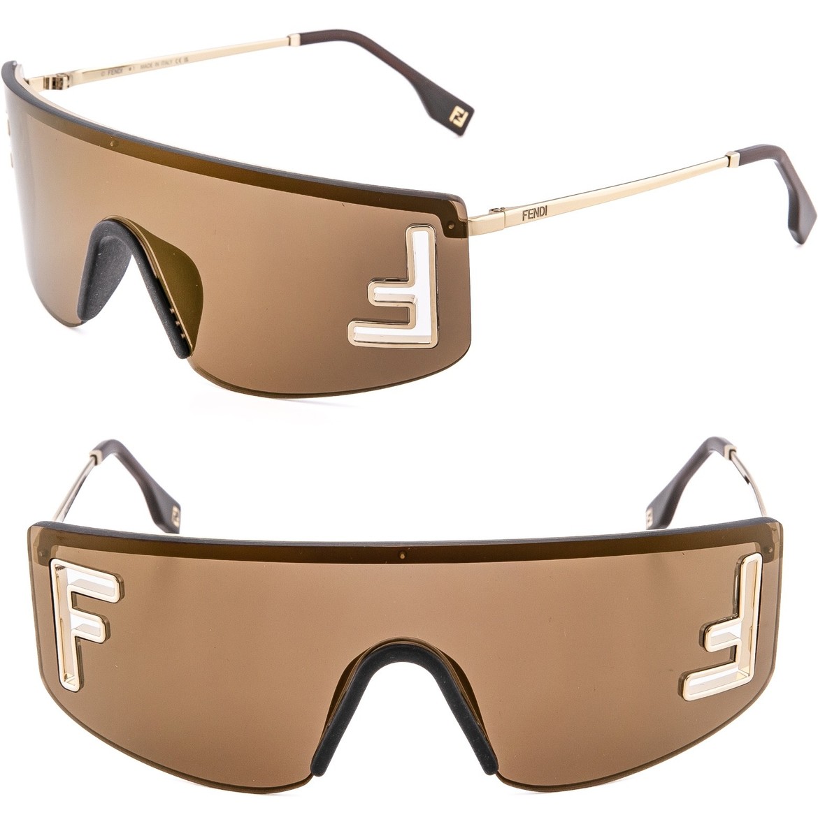 FENDI SPORT FE40168U Brown Gold Unisex Logo Wrap Mask Fashion
