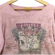 VTG Katina Marie Pink Western Map Floral Rhinestone Top SZ L Made in USA Cowgirl