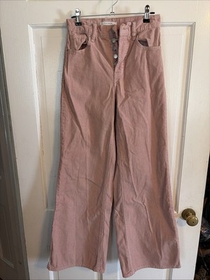 PacSun High Rise Wide Leg Corduroy Pants Jeans 24 Button Fly Peach Blush