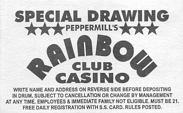 Rainbow Club Casino - Henderson, NV - Paper Contest Drawing Ticket