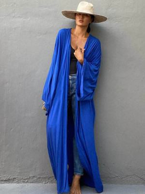 Solide Strand-Vertuschung Für Damen, Selbstgürtel, Wickel-Kimono-Kleid, Badeanzu