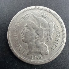 1866 Nickel Three Cent Piece. GREAT DETAILS +++ US COINS #0020