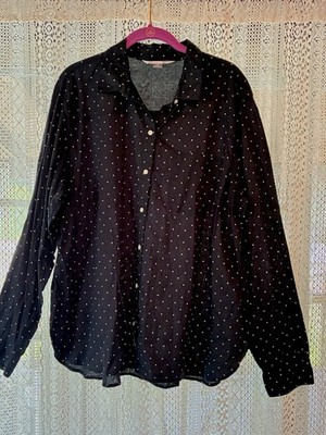 Vintage Y2K Old Navy Classic Button Down Blouse XXL Black White Polka Dot Top