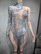 Leotard Singer Dancer Show StageWear Sparkly Rhinestones Women Dance Costume