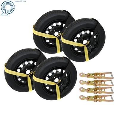 3300 Pound Car Tie Down w/ Snap Hooks Lasso Style 2''x 96'' 4 Pack Classic Yellow