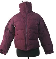 Kids Burgundy Puffer Coat Size 10/12 Zipper Close Snap Close Pocket Unisex