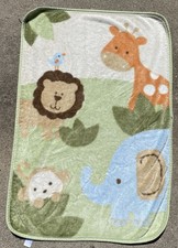 Carters Green Jungle Safari Baby Blanket Giraffe Monkey Elephant Lion Bird HTF