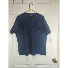 Women's sz L Wonder Wink Navy Blue Short Sleeved Scrub Top Shirt