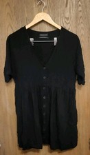 Urban Outfitters Black Linen Short Sleeve V-Neck Button Down Dress Size Small