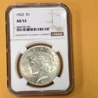 1922 Peace Dollar - Brilliant Uncirculated AU 53 NCG