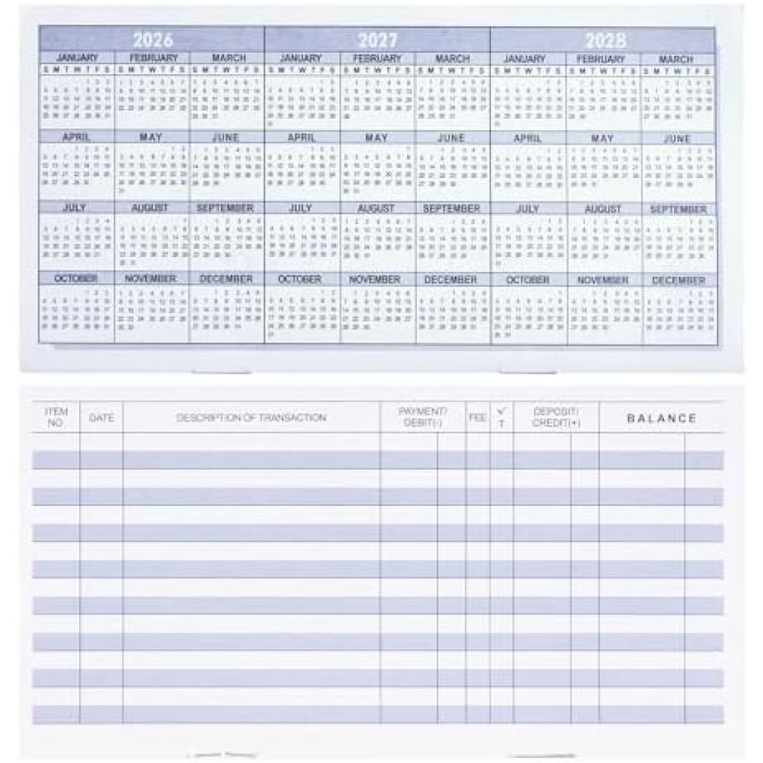 20 Pack Checkbook Register, Check Registers for Personal, Blank Ledger