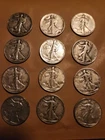 Lot Of 12 Walking liberty half dollars  90% Silver